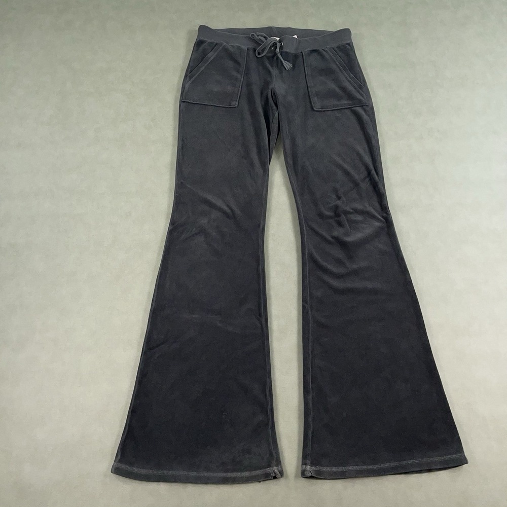 Vintage Juicy Couture Y2K Low Rise Velour Flare Track Pants Size S Pockets *READ